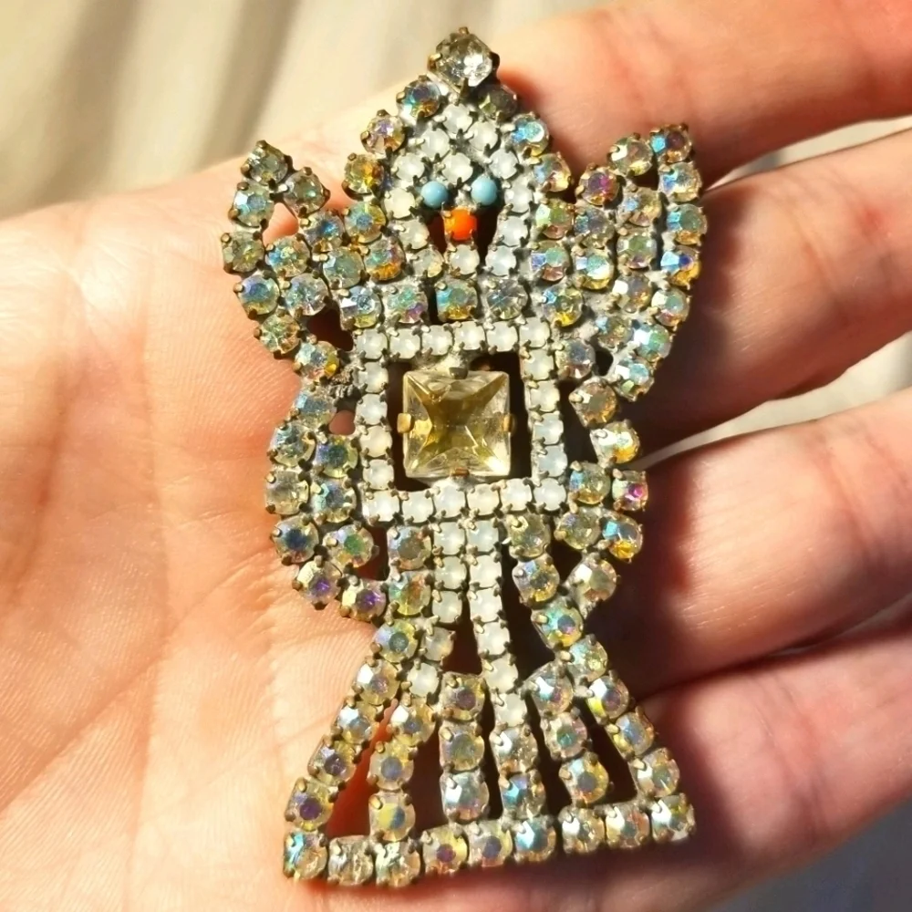 CZECH GLASS Angel Brooch Vintage And LARGE